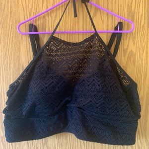 Black Crochet Halter Swim Top